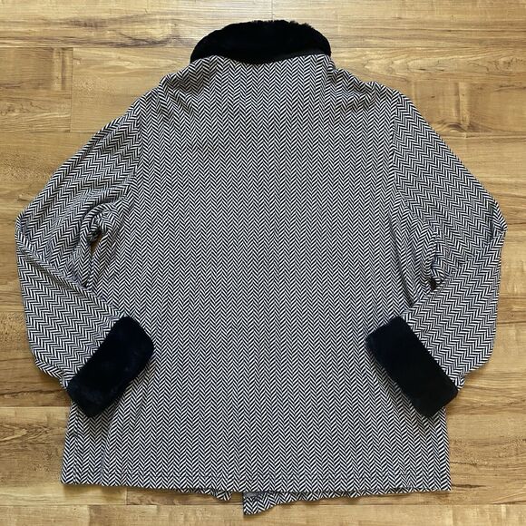 NEIMAN MARCUS VTG XL Faux Fur Trim Button Up Cardigan Shacket Houndstooth Retro - Picture 10 of 16